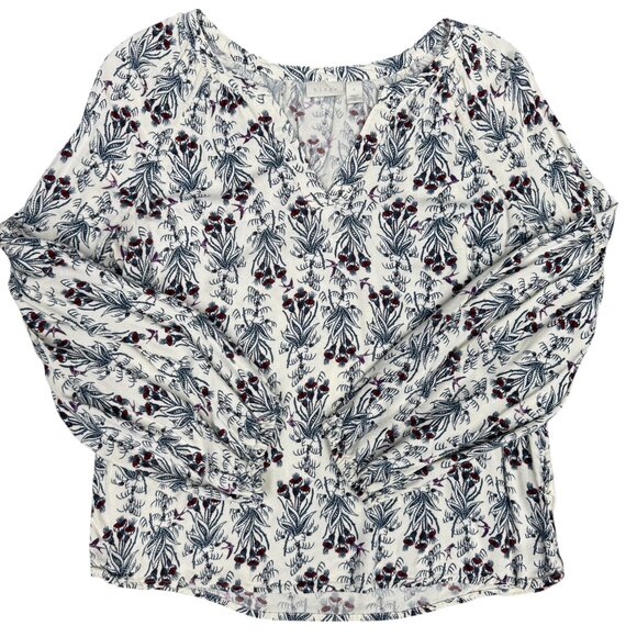 Women's HINGE Nordstom's Balloon‎ Sleeve V-Notch Floral Top- Size Small - Picture 1 of 8